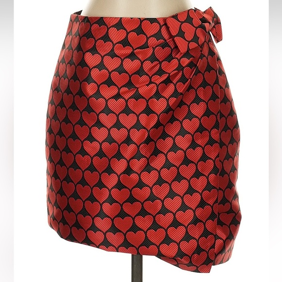 J. Crew Limited Edition Red Heart Print Mini Pencil Skirt Bow Detail Size 0 XS - Picture 2 of 7